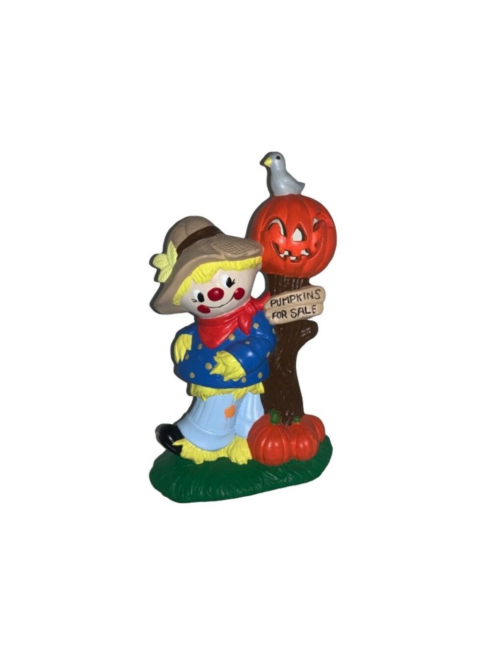 Halloween Scarecrow and Pumpkin Figurine 12 Inch Vintage Ceramic